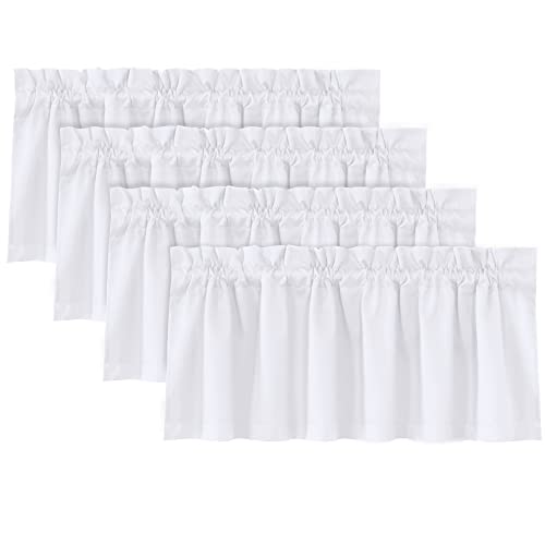 H.VERSAILTEX 100% Blackout Curtain Valances for Kitchen Windows/Bathroom/Living Room/Bedroom Thermal Insulated Rod Pocket Valances for Windows, 4 Pack, 52" x 18", Pure White