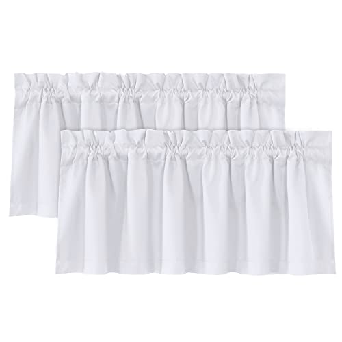 H.VERSAILTEX 100% Blackout Curtain Valances for Kitchen Windows/Bathroom/Living Room/Bedroom Thermal Insulated Rod Pocket Valances for Windows, 2 Pack, 52" x 18", Bleached White