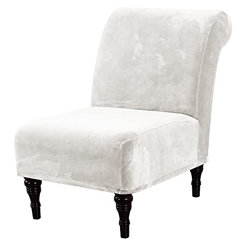 Velvet Accent Chair Covers High Stretch Armless Chair Covers for Living Room Luxury Thick Velvet Chair Slipcovers Modern Furniture Protector with Elastic Bottom, Machine Washable, Off White