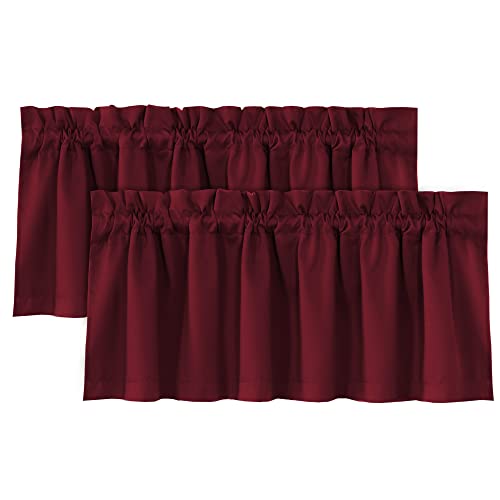 H.VERSAILTEX 100% Blackout Curtain Valances for Kitchen Windows/Bathroom/Living Room/Bedroom Thermal Insulated Rod Pocket Valances for Windows, 2 Pack, 52" x 18", Burgundy