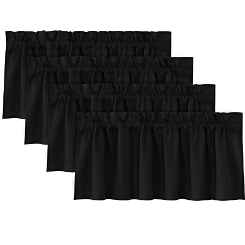 H.VERSAILTEX 100% Blackout Curtain Valances for Kitchen Windows/Bathroom/Living Room/Bedroom Thermal Insulated Rod Pocket Valances for Windows, 4 Pack, 52" x 18", Jet Black
