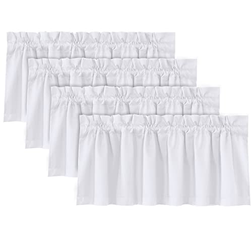 H.VERSAILTEX 100% Blackout Curtain Valances for Kitchen Windows/Bathroom/Living Room/Bedroom Thermal Insulated Rod Pocket Valances for Windows, 4 Pack, 52" x 18", Bleached White