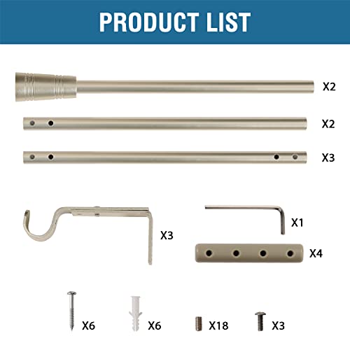 H.VERSAILTEX Window Curtain Rods for Windows 48 to 86 Inches Splicing Adjustable 3/4 Inch Diameter Single Window Curtain Rod Set with Cylindrical Finials, Nickel