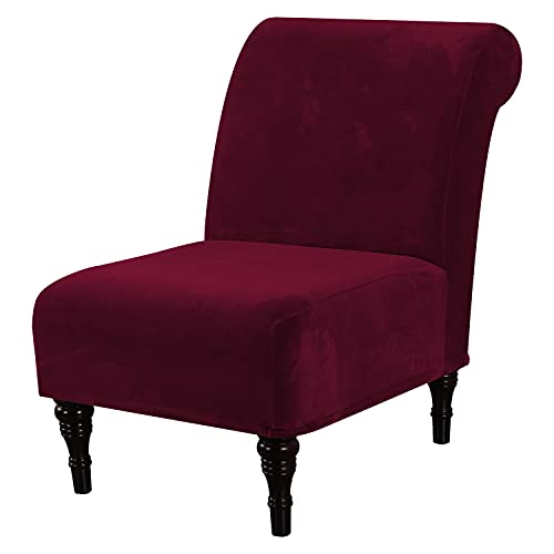 Velvet Accent Chair Covers High Stretch Armless Chair Covers for Living Room Luxury Thick Velvet Chair Slipcovers Modern Furniture Protector with Elastic Bottom, Machine Washable, Burgundy