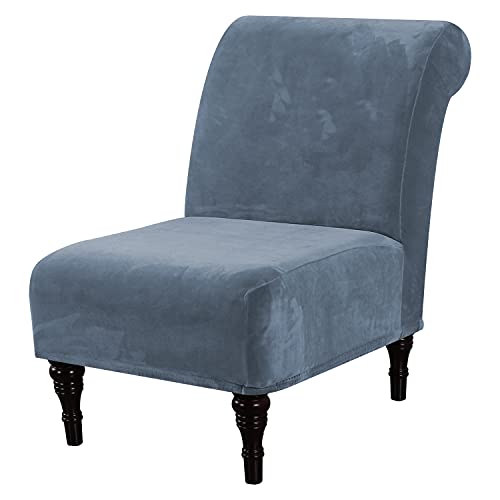 Velvet Accent Chair Covers High Stretch Armless Chair Covers for Living Room Luxury Thick Velvet Chair Slipcovers Modern Furniture Protector with Elastic Bottom, Machine Washable, Stone Blue