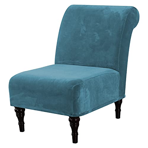 Velvet Accent Chair Covers High Stretch Armless Chair Covers for Living Room Luxury Thick Velvet Chair Slipcovers Modern Furniture Protector with Elastic Bottom, Machine Washable, Peacock Blue
