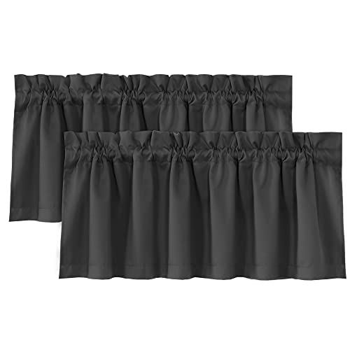 H.VERSAILTEX 100% Blackout Curtain Valances for Kitchen Windows/Bathroom/Living Room/Bedroom Thermal Insulated Rod Pocket Valances for Windows, 2 Pack, 52" x 18", Charcoal Gray