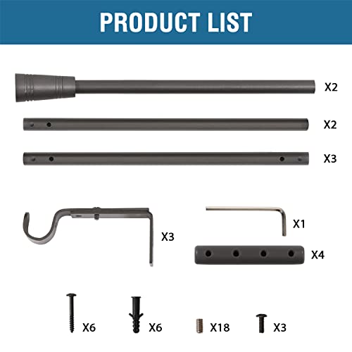 H.VERSAILTEX Window Curtain Rods for Windows 48 to 86 Inches Splicing Adjustable 3/4 Inch Diameter Single Window Curtain Rod Set with Cylindrical Finials, Pewter