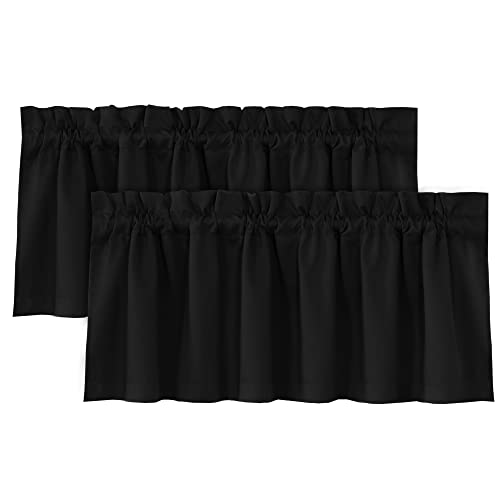 H.VERSAILTEX 100% Blackout Curtain Valances for Kitchen Windows/Bathroom/Living Room/Bedroom Thermal Insulated Rod Pocket Valances for Windows, 2 Pack, 52" x 18", Jet Black