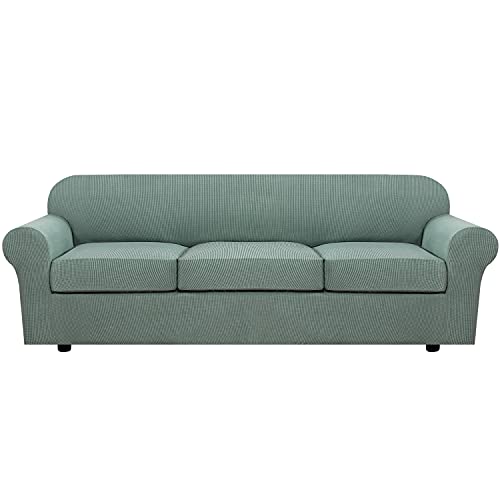 H.VERSAILTEX 4 Piece Stretch Sofa Covers for 3 Cushion Couch Covers for Living Room Furniture Slipcovers (Base Cover Plus 3 Seat Cushion Covers) Upgraded Thicker Jacquard Fabric (XL Sofa, Sage)