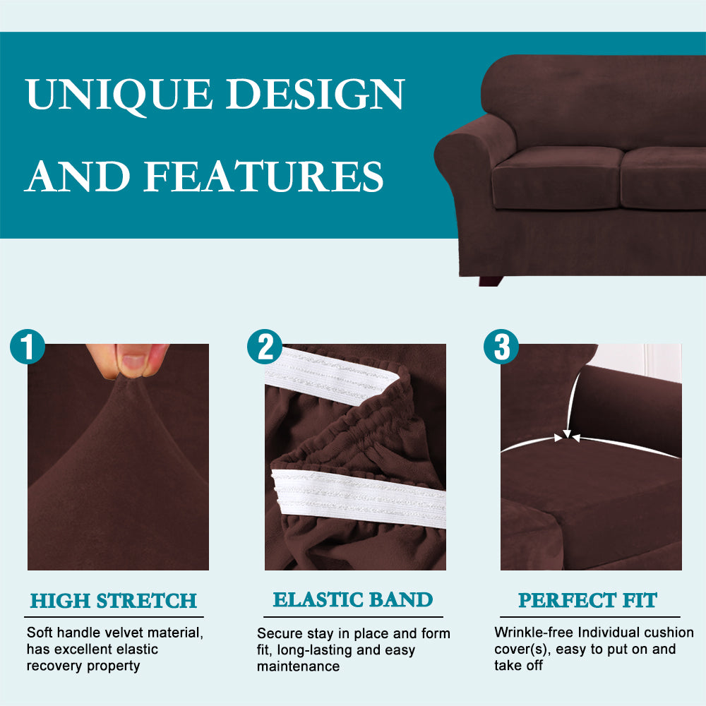 3-Piece Stretch Velvet Loveseat 2 Seater Slipcover