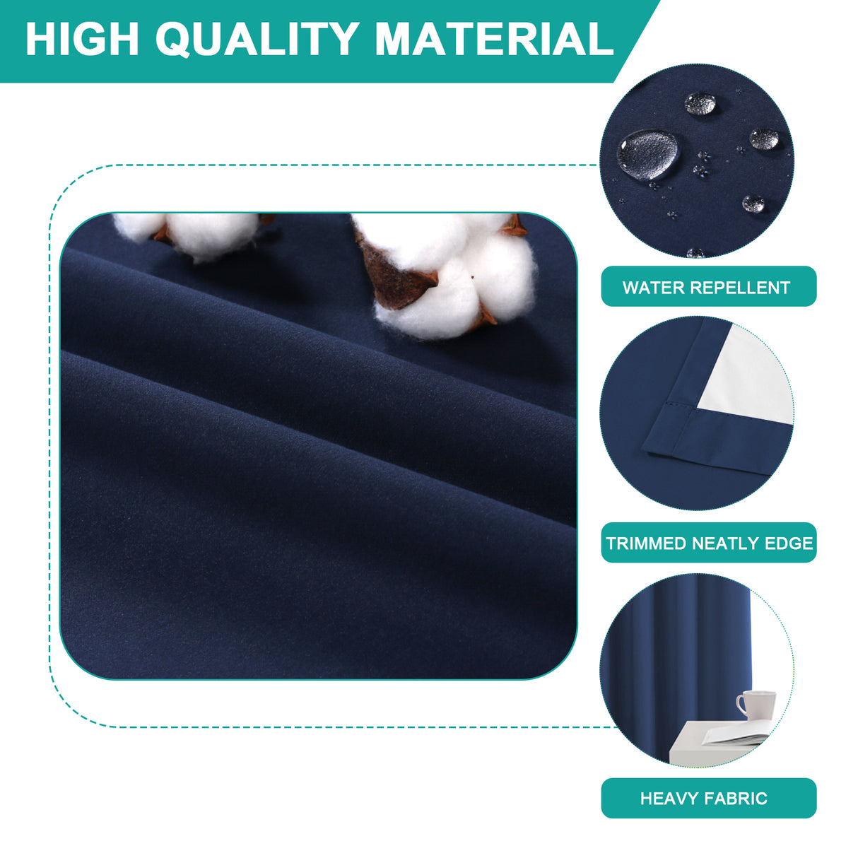 100% Blackout Curtains Full Light Blocking Curtain Draperies for Bedroom/Living Room 52'' x 96''