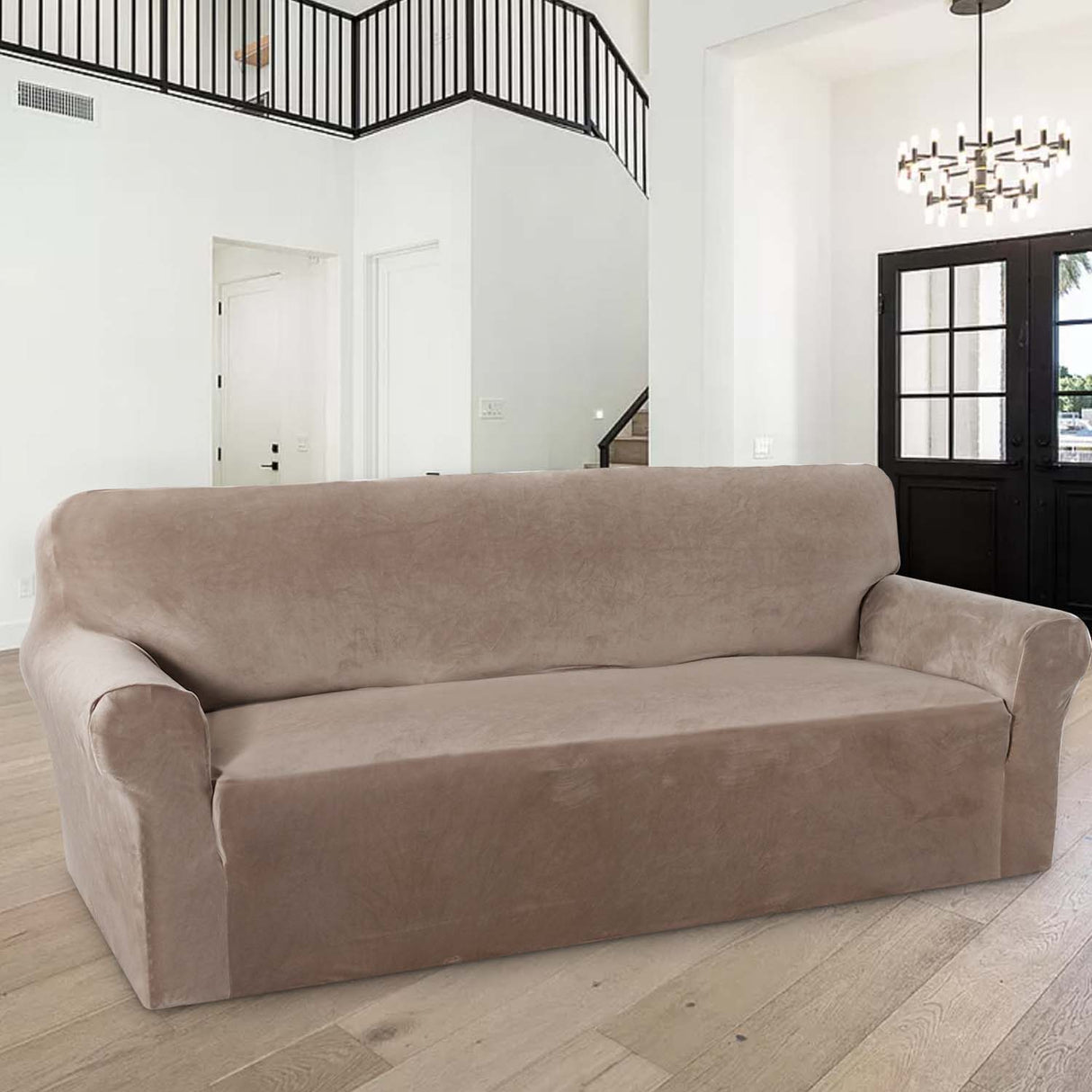 1-Piece Luxury Velvet 4 Seater Stretch Sofa Slipcover