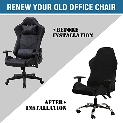 2 Piece Velvet Gaming Chair Covers Stretchable Game Chair Cover Protector Computer Chair Cover Computer Reclining Racing Ruffled Gamer Chair Protector Rotating Armchair Covers Without Chair (Black)
