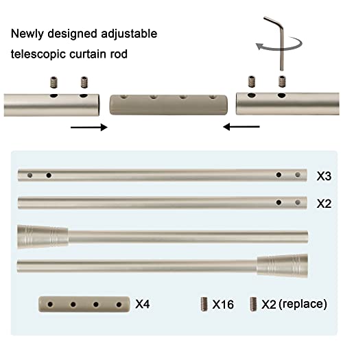 H.VERSAILTEX Window Curtain Rods for Windows 48 to 86 Inches Splicing Adjustable 3/4 Inch Diameter Single Window Curtain Rod Set with Cylindrical Finials, Nickel