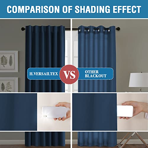 100% Blackout Curtains for Bedroom with Black Liner Full Room Darkening Curtains 96 Inches Long Thermal Insulated Back Tab/Rod Pocket Window Treatment Drapes for Living Room, Navy, 2 Panels