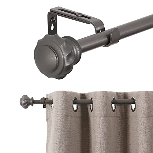 H.VERSAILTEX Window Curtain Rods for Windows 86 to 120 Inches Splicing Adjustable 3/4 Inch Diameter Single Window Curtain Rod Set with Decorative Ribbed Knob Finials, Pewter