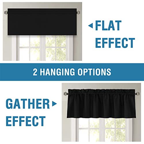 H.VERSAILTEX 100% Blackout Curtain Valances for Kitchen Windows/Bathroom/Living Room/Bedroom Thermal Insulated Rod Pocket Valances for Windows, 2 Pack, 52" x 18", Jet Black