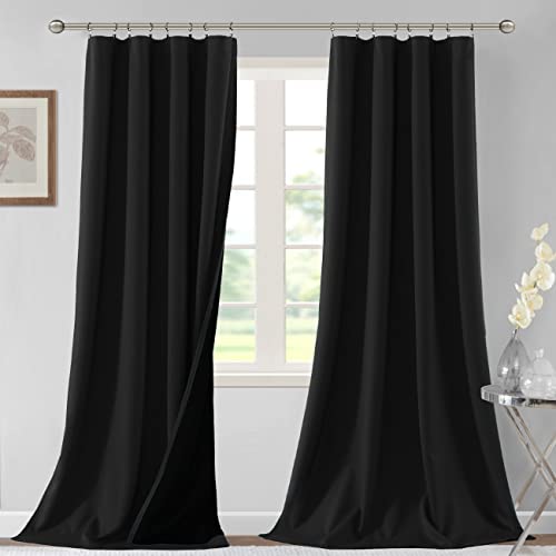 H.VERSAILTEX 100% Blackout Curtains for Bedroom Thermal Insulated Curtains & Drapes Blackout Curtains 108 Inches Long Rod Pocket Curtains for Living Room with Black Liner 2 Panels Set, Jet Black