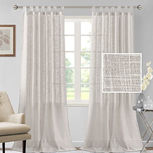 Linen Curtains Natural Linen Blended Curtains for Living Room Burlap Linen Textured Curtains Tab Top Curtains Elegant Energy Efficient Light Filtering Curtains (Set of 2, 52" x 108", Off White)