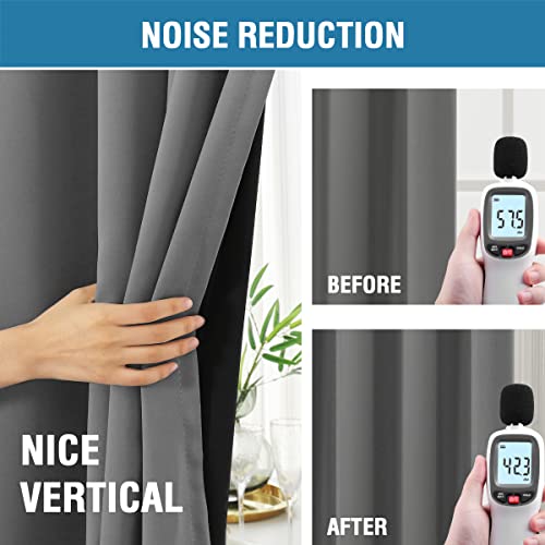 100% Blackout Curtains for Bedroom with Black Liner Full Room Darkening Curtains 54 Inches Long Thermal Insulated Back Tab/Rod Pocket Window Treatment Drapes for Living Room, Grey, 2 Panels