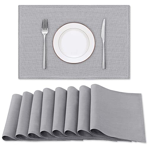 H.VERSAILTEX Linen Placemats Set of 8 Premium Solid Table Placemats for Dining Table Spill-Proof Waterproof Table Mats Heat-Resistant Kitchen Table Mats Washable, 12x18 inches, Grey