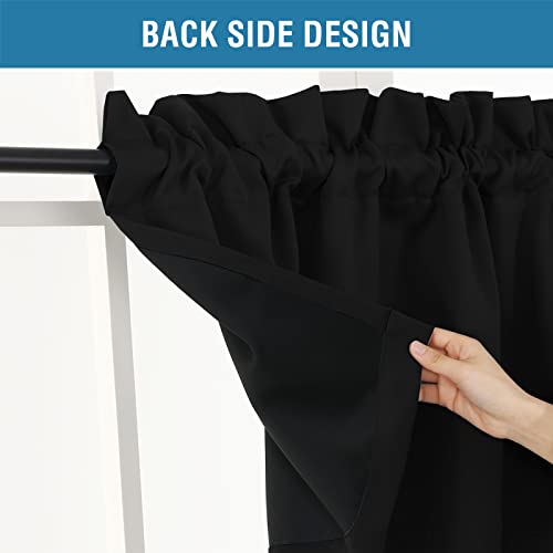 H.VERSAILTEX 100% Blackout Curtain Valances for Kitchen Windows/Bathroom/Living Room/Bedroom Thermal Insulated Rod Pocket Valances for Windows, 2 Pack, 52" x 18", Jet Black