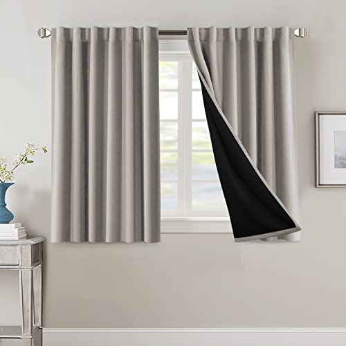 100% Blackout Curtains for Bedroom with Black Liner Full Room Darkening Curtains 45 Inches Long Thermal Insulated Back Tab/Rod Pocket Window Treatment Drapes for Living Room, Warm Taupe, 2 Panels