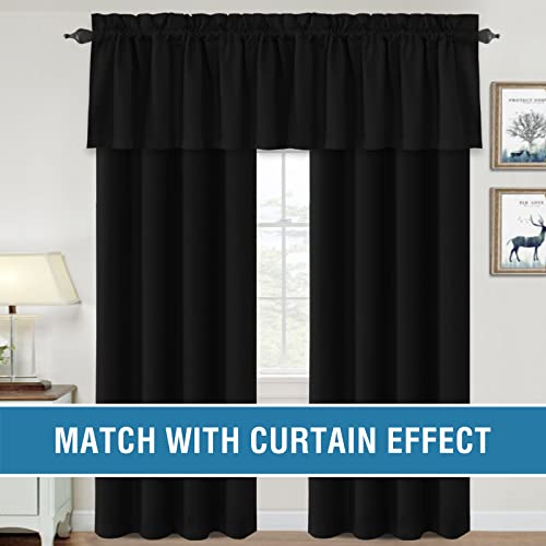 H.VERSAILTEX 100% Blackout Curtain Valances for Kitchen Windows/Bathroom/Living Room/Bedroom Thermal Insulated Rod Pocket Valances for Windows, 4 Pack, 52" x 18", Jet Black