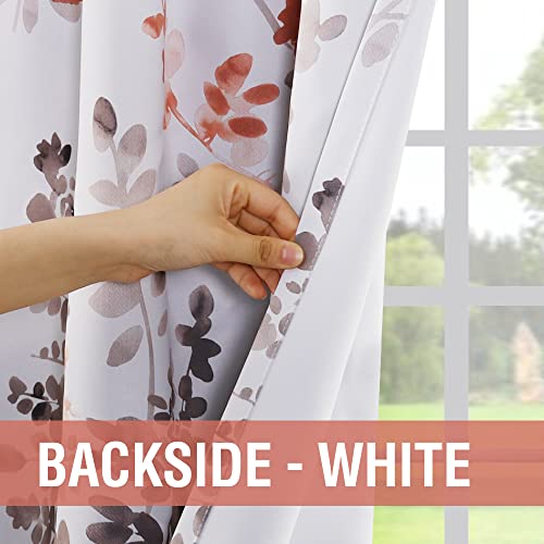 H.VERSAILTEX Blackout Kitchen Curtains Room Darkening Curtains Rod Pocket, Half Window Tier Curtains for Café, Laundry, Bedroom Grey and Coral Classical Floral Printing (Each 32"x 45", 2 Panels)