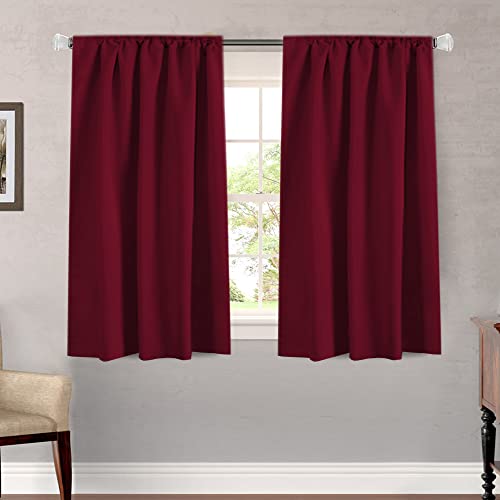 Blackout Curtains Thermal Insulated Window Treatment Panels Room Darkening Blackout Drapes for Living Room Back Tab/Rod Pocket Bedroom Draperies, 52 x 54 Inch, Burgundy Red, 2 Panels