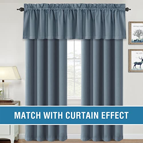 H.VERSAILTEX 100% Blackout Curtain Valances for Kitchen Windows/Bathroom/Living Room/Bedroom Thermal Insulated Rod Pocket Valances for Windows, 2 Pack, 52" x 18", Stone Blue