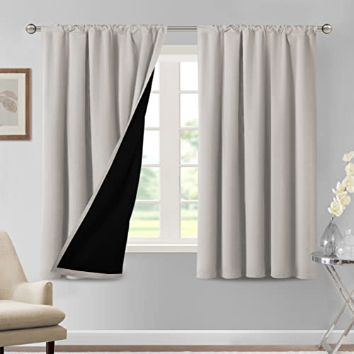 H.VERSAILTEX 100% Blackout Curtains for Bedroom Thermal Insulated Curtains & Drapes Blackout Curtains 63 Inches Long Rod Pocket Curtains for Living Room with Black Liner 2 Panels Set, Pumice Stone