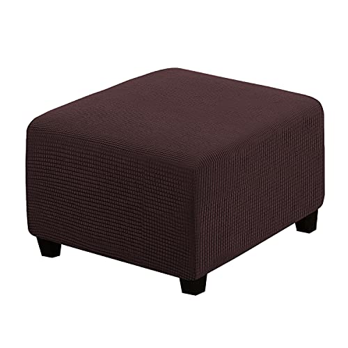 H.VERSAILTEX Square Ottoman Covers Ottoman Slipcovers Folding Storage Stool Furniture Protector Form Fit with Elastic Bottom, Stretch High Spandex Small Checks Jacquard Fabric(Medium,Chocolate)