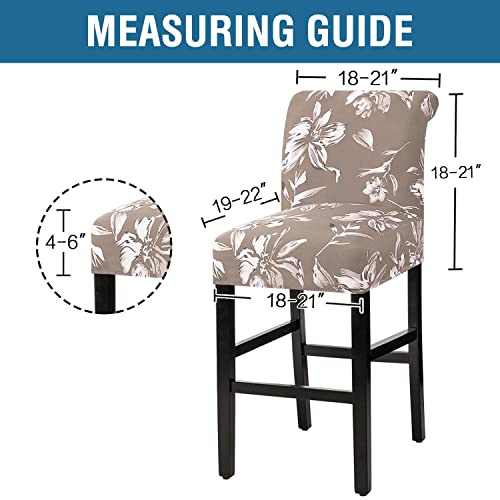 H.VERSAILTEX Stretch Bar Stool Cover Set of 4 Pub Counter Stool Chair Slipcover for Dining Room Cafe Height Side Chairs Feature Modern Floral Printed Design, Taupe