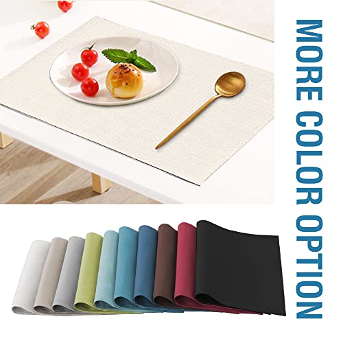 H.VERSAILTEX Linen Placemats Set of 8 Premium Solid Table Placemats for Dining Table Spill-Proof Waterproof Table Mats Heat-Resistant Kitchen Table Mats Washable, 12x18 inches, Ivory