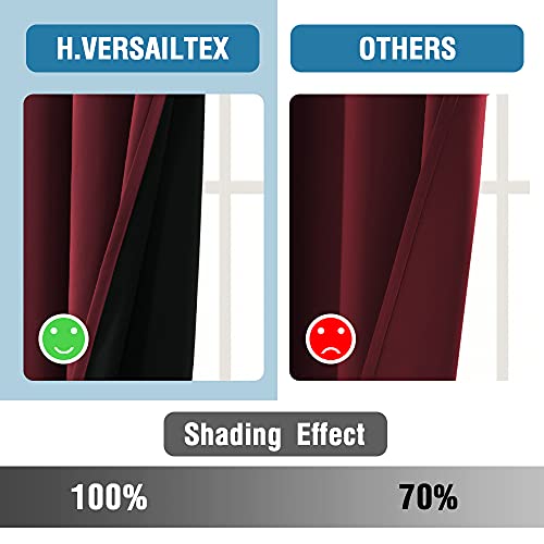 H.VERSAILTEX 100% Blackout Patio Curtains Thermal Insulated Curtains for Sliding Door Extra Wide Window Panels Full Light Blocking Grommet Curtains with Black Liner, W100 x L96 inch - Burgundy