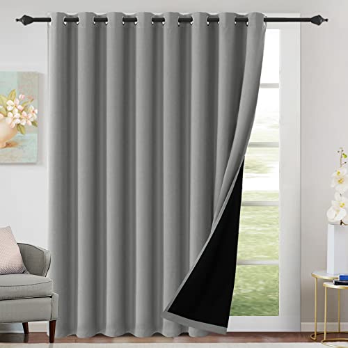 H.VERSAILTEX 100% Blackout Patio Curtains Thermal Insulated Curtains for Sliding Door Extra Wide Window Panels Full Light Blocking Grommet Curtains with Black Liner, W100 x L84 inch - Dove Gray