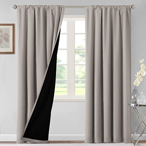 H.VERSAILTEX 100% Blackout Curtains for Bedroom Thermal Insulated Curtains & Drapes Blackout Curtains 84 Inches Long Rod Pocket Curtains for Living Room with Black Liner 2 Panels Set, Warm Taupe