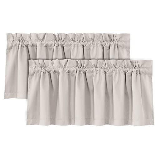 H.VERSAILTEX 100% Blackout Curtain Valances for Kitchen Windows/Bathroom/Living Room/Bedroom Thermal Insulated Rod Pocket Valances for Windows, 2 Pack, 52" x 18", Pumice Stone
