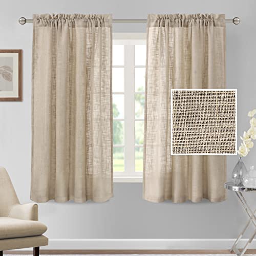 H.VERSAILTEX Linen Curtains 63 inches Long Natural Linen Blended Curtains for Living Room Burlap Linen Textured Curtains Light Filtering Rod Pocket Curtains Bedroom Curtains 2 Panel Sets, Angora