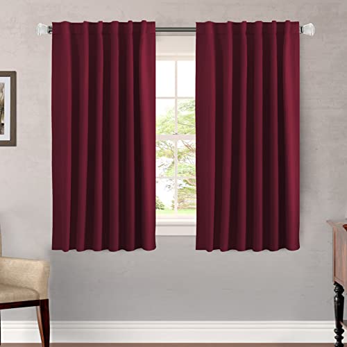 Blackout Curtains Thermal Insulated Window Treatment Panels Room Darkening Blackout Drapes for Living Room Back Tab/Rod Pocket Bedroom Draperies, 52 x 54 Inch, Burgundy Red, 2 Panels