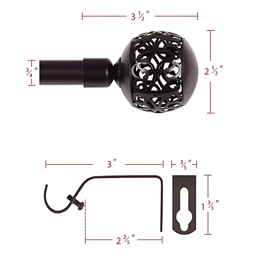 H.VERSAILTEX Window Treatment Single Curtain Rod Set Telescoping Curtain Rod with Carved Hollow Ball Finials, Adjustable Length from 28 to 48-Inch, 3/4 Inch Diameter, Bronze