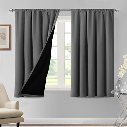 H.VERSAILTEX 100% Blackout Curtains for Bedroom Thermal Insulated Curtains & Drapes Blackout Curtains 54 Inches Long Rod Pocket Curtains for Living Room with Black Liner 2 Panels Set, Grey