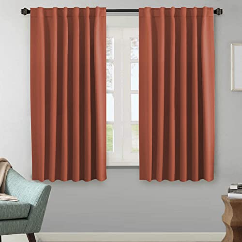Blackout Curtains Thermal Insulated Window Treatment Panels Room Darkening Blackout Drapes for Living Room Back Tab/Rod Pocket Bedroom Draperies, 52 x 63 Inch, Burnt Ochre, 2 Panels