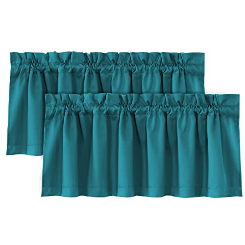 H.VERSAILTEX 100% Blackout Curtain Valances for Kitchen Windows/Bathroom/Living Room/Bedroom Thermal Insulated Rod Pocket Valances for Windows, 2 Pack, 52" x 18", Turquoise Blue