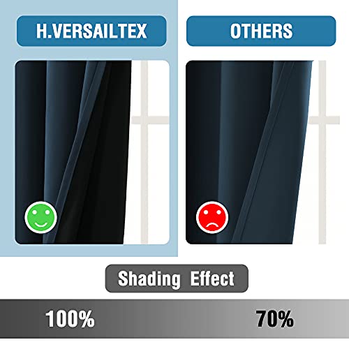 H.VERSAILTEX 100% Blackout Curtains for Bedroom Thermal Insulated Curtains & Drapes Blackout Curtains 96 Inches Long Rod Pocket Curtains for Living Room with Black Liner 2 Panels Set, Navy