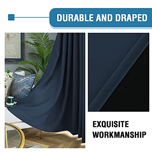 H.VERSAILTEX 100% Blackout Curtains for Bedroom Thermal Insulated Curtains & Drapes Blackout Curtains 96 Inches Long Rod Pocket Curtains for Living Room with Black Liner 2 Panels Set, Navy