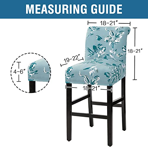H.VERSAILTEX Stretch Bar Stool Cover Set of 6 Pub Counter Stool Chair Slipcover for Dining Room Cafe Height Side Chairs Feature Modern Floral Printed Design, Aqua