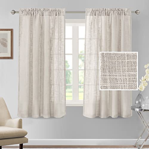 H.VERSAILTEX Linen Curtains 63 inches Long Natural Linen Blended Curtains for Living Room Burlap Linen Textured Curtains Light Filtering Rod Pocket Curtains Bedroom Curtains 2 Panel Sets, Natural